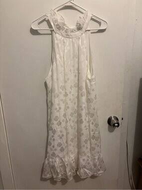 Women's White Halter Midi Dress with Ruffle Hem